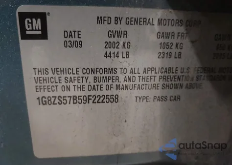 2009 Saturn Aura Xe from USA, damaged, VIN 1G8ZS57B59F222558